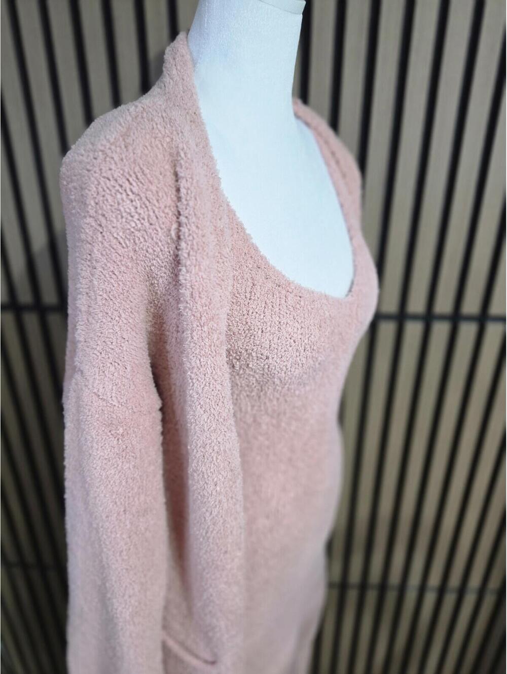 Pink Solid Knit 2-Piece Set Women Scoop Neck Dress & Long Sleeve Cardigan - Picture 4 of 6